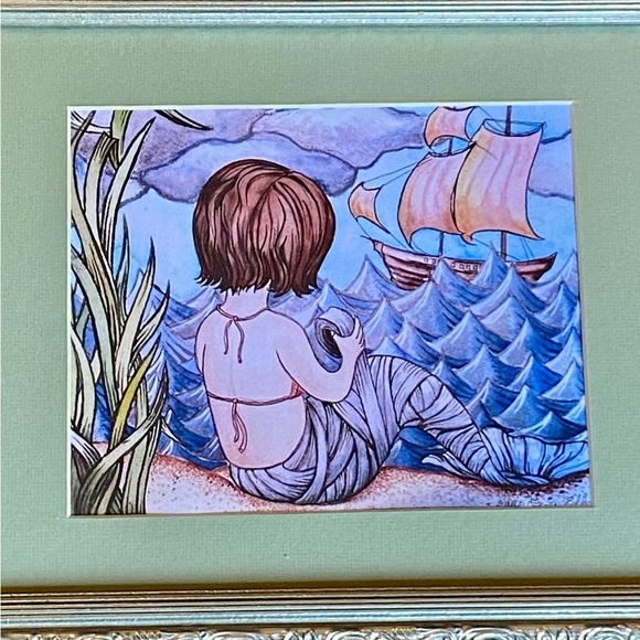 Framed Mermaid Fine Art Watercolor Print - Picture 1 of 13